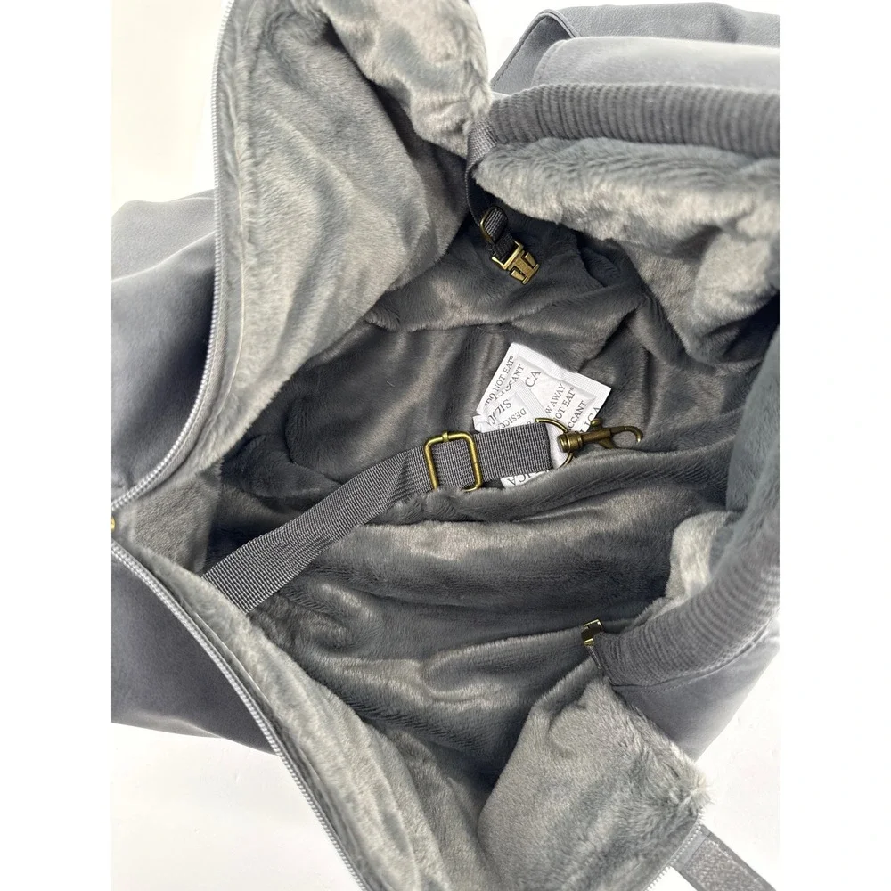 Noah & Paw Pet Carrier Sling Charcoal Grey Vegan Leather Faux Fur Small Dog Cat